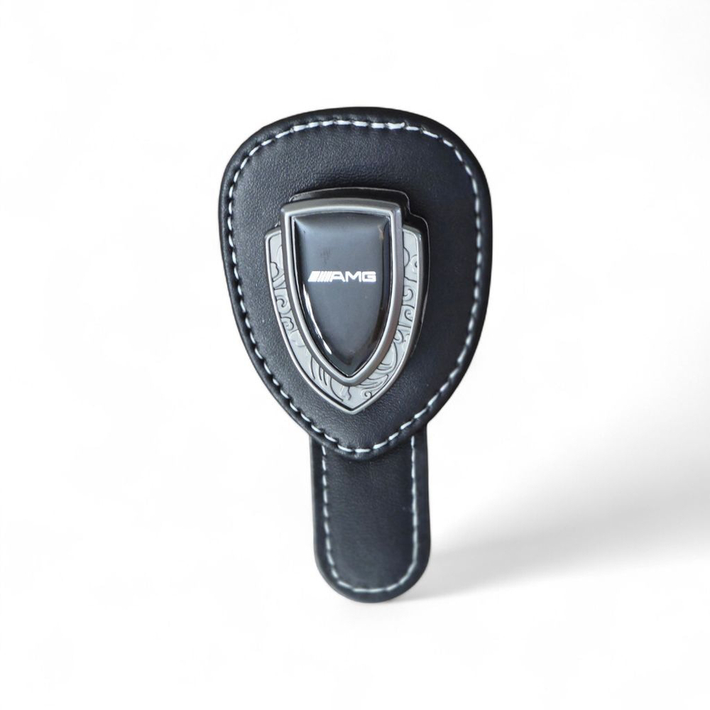 AMG Black Silver Leather One Size Car Visor Sunglasses Holder‎